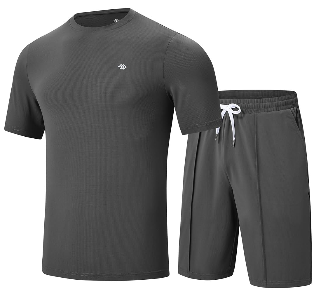 MoFiz Mens Track Suits 2 Piece Short Sets Outfits Cozy Cool Summer Athletic Sweatsuit Casual Sports Set (GreyMedium)