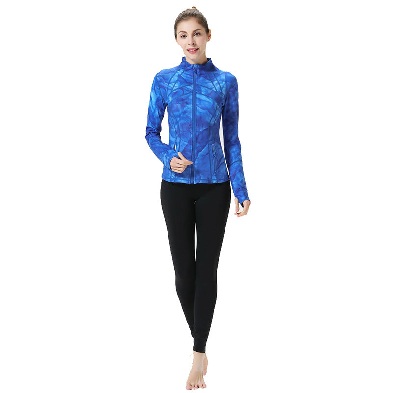 Women's Long Sleeve Zip-Up Printed Jacket for Yoga