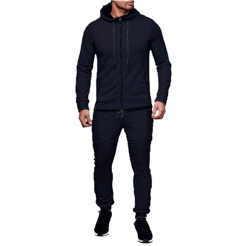 amropi Mens Casual Tracksuit Full Zip Hoodie Sweatsuit Jogging Sports Athletic Sweat Suits Navy L
