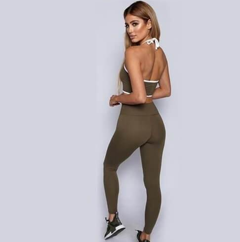 Women's Yoga Set with Backless Bra and Long Pants