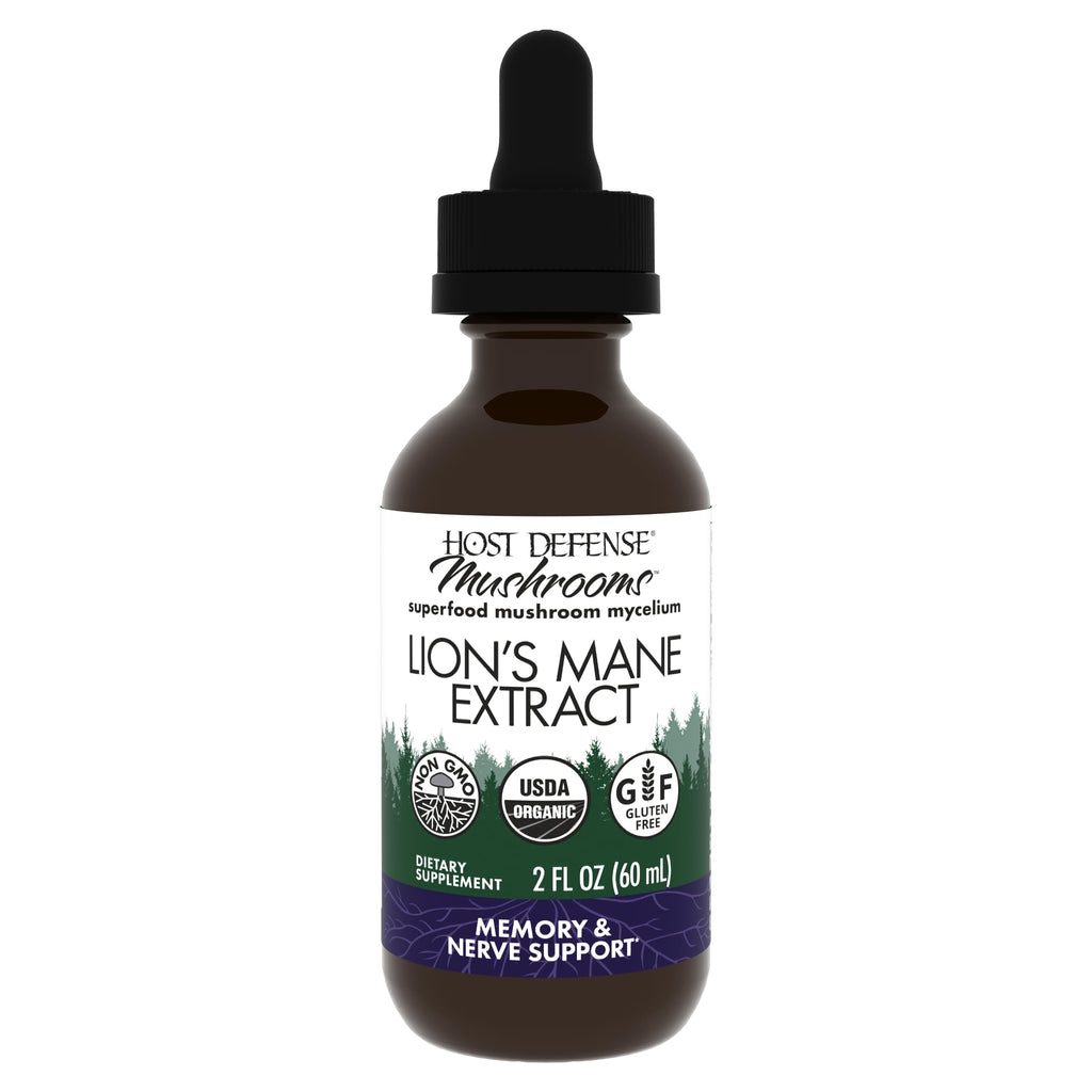 Host Defense Lions Mane Extract - Brain Health Support Supplement - Mushroom Supplement to Support Focus & Memory Function - Immune & Nervous System Support Supplement - 2 fl oz (60 Servings)*