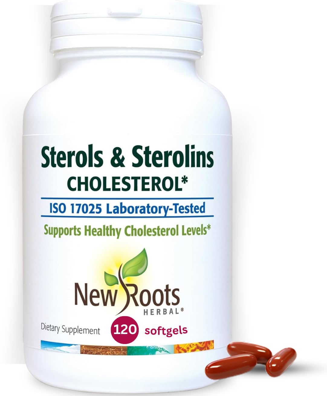 New Roots | Plant Sterols & Sterolins Supplement with Organic Flaxseed | Cholesterol Support Supplement with Source of Omega-3s (120 Softgels)