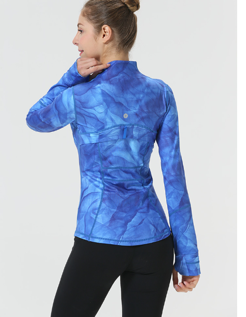 Women's Long Sleeve Zip-Up Printed Jacket for Yoga