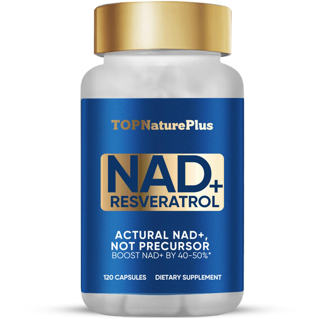 TOPNaturePlus NAD+ Supplement 1000 mg NAD+ Resveratrol Supplement Energy Booster Supplement Support DNA Repair & Health Aging 120 Capsules