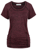 Ninedaily Athletic Active Wear Shirts Womens Workout Fitness Tops Loose Fitting Side RuchedDark RedSize M