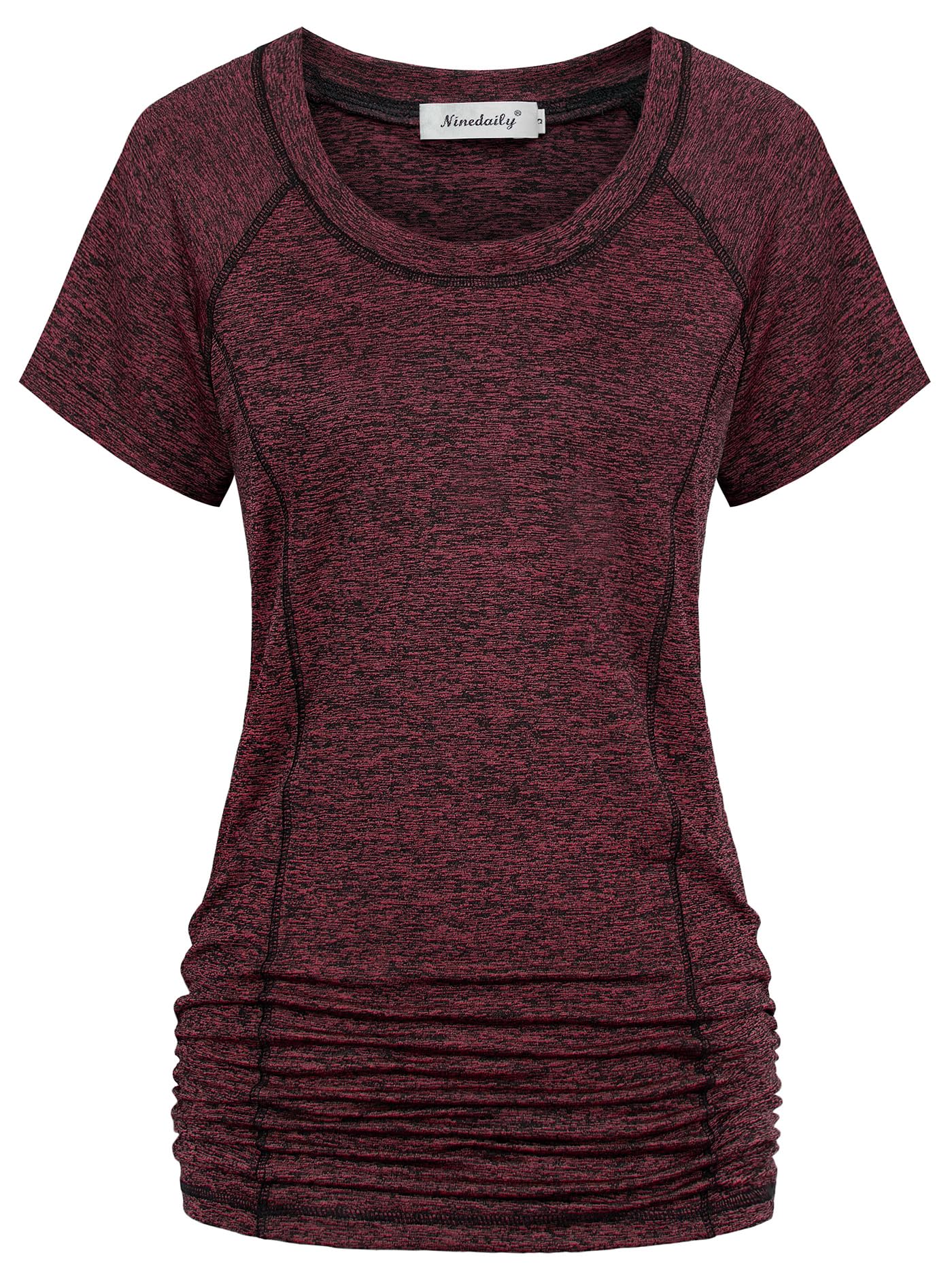Ninedaily Athletic Active Wear Shirts Womens Workout Fitness Tops Loose Fitting Side RuchedDark RedSize M
