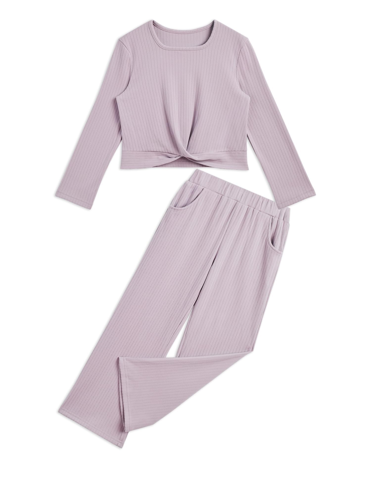 Handfrog Kids Clothes Tie Knot Crop Tops Wide Leg Pants with Pockets 2024 Fall Winter Sets Active Wear