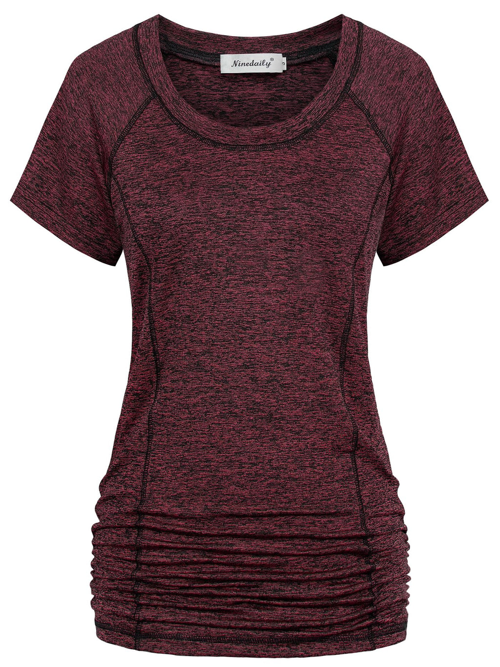 Ninedaily Athletic Active Wear Shirts Womens Workout Fitness Tops Loose Fitting Side RuchedDark RedSize M